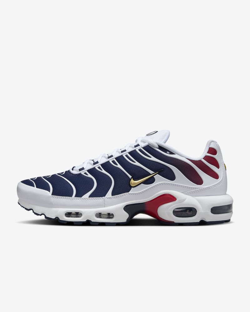 Nike Air Max Plus Weiß/Mitternachtsmarineblau/Universitätsrot/Metallic Gold