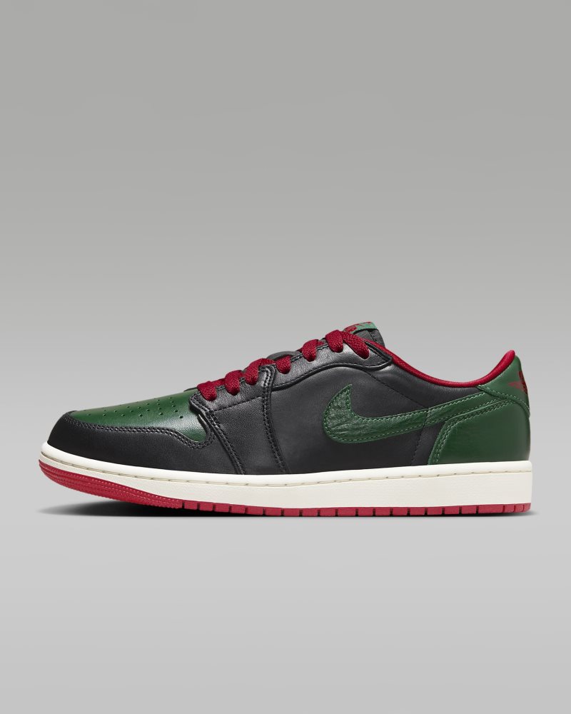 Air Jordan 1 Low OG „Schwarz/Gorge Green" Schwarz/Varsity Red/Sail/Gorge Green