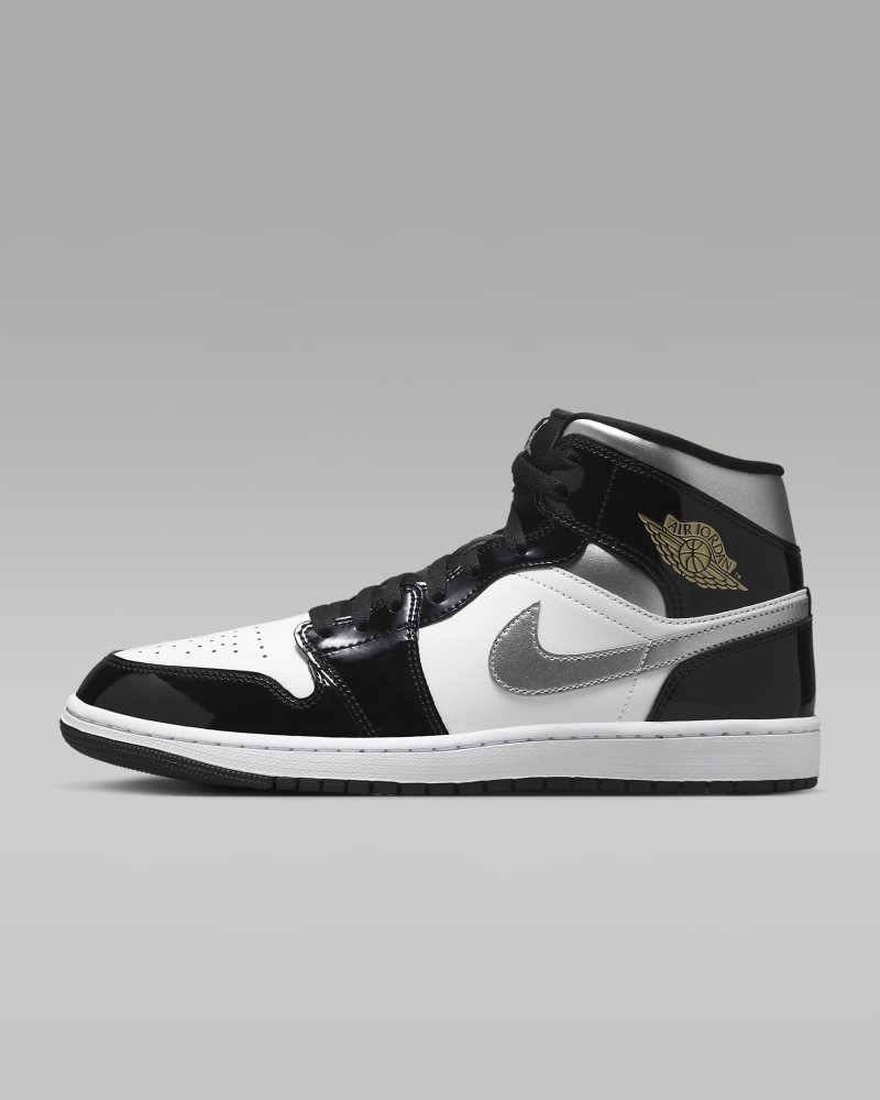 Air Jordan 1 Mid SE Schwarz/Weiß/Metallic-Gold/Metallic-Silber